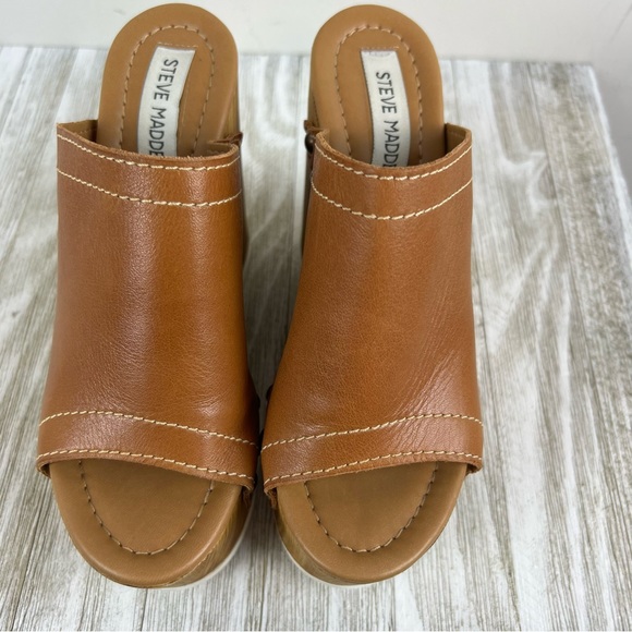 Steve Madden 6 Gemma Studded Brown Leather Platform Wedge Sandals Made in Italy - Picture 3 of 9